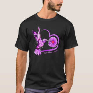 Hummingbird Sunflower Heart Purple Ribbon Cystic F T-Shirt