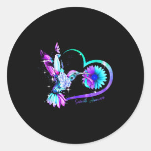 Hummingbird Sunflower Heart Purple Ribbon Suicide  Classic Round Sticker