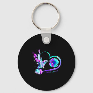 Hummingbird Sunflower Heart Purple Ribbon Suicide  Key Ring