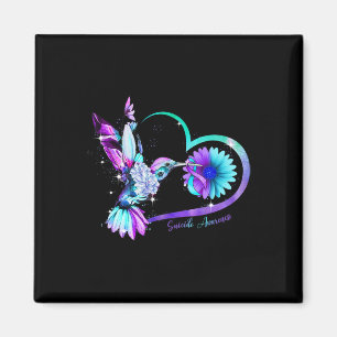 Hummingbird Sunflower Heart Purple Ribbon Suicide Magnet