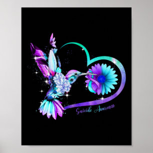 Hummingbird Sunflower Heart Purple Ribbon Suicide Poster