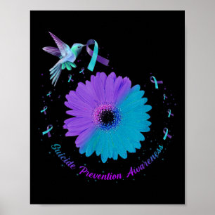 Hummingbird Sunflower Heart Purple Ribbon Suicide Poster