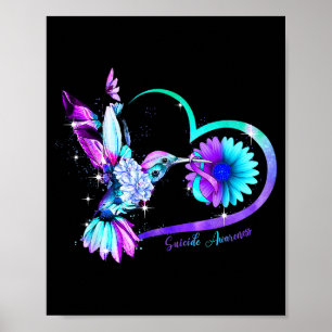 Hummingbird Sunflower Heart Purple Ribbon Suicide  Poster