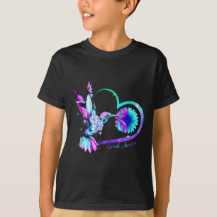 Hummingbird Sunflower Heart Purple Ribbon Suicide  T-Shirt