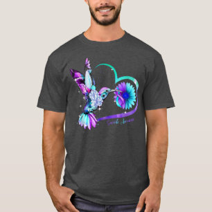 Hummingbird Sunflower Heart Purple Ribbon Suicide  T-Shirt