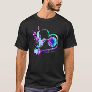 Hummingbird Sunflower Heart Purple Ribbon Suicide  T-Shirt