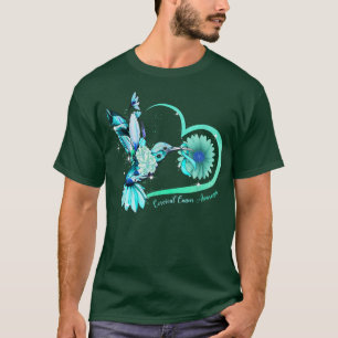 Hummingbird Sunflower Heart Teal Ribbon Cervical C T-Shirt