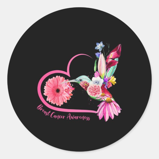 Hummingbird Sunflower Pink Ribbon Breast Cancer Aw Classic Round Sticker (Front)