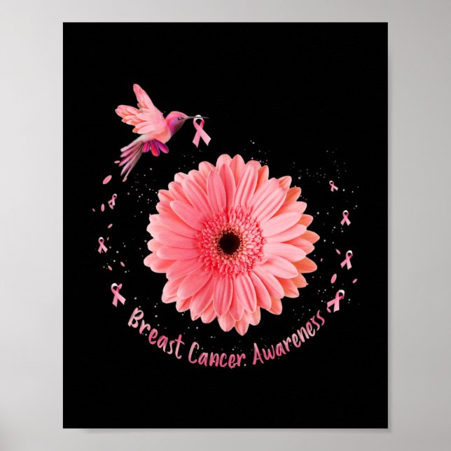 Hummingbird Sunflower Pink Ribbon Breast Cancer Aw Poster (Front)