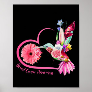 Hummingbird Sunflower Pink Ribbon Breast Cancer Aw Poster