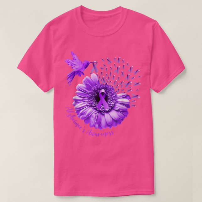 Hummingbird Sunflower Purple Alzheimers Awareness  T-Shirt (Design Front)