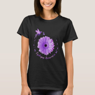 Hummingbird Sunflower Purple Ribbon Epilepsy Aware T-Shirt