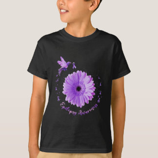 Hummingbird Sunflower Purple Ribbon Epilepsy Aware T-Shirt