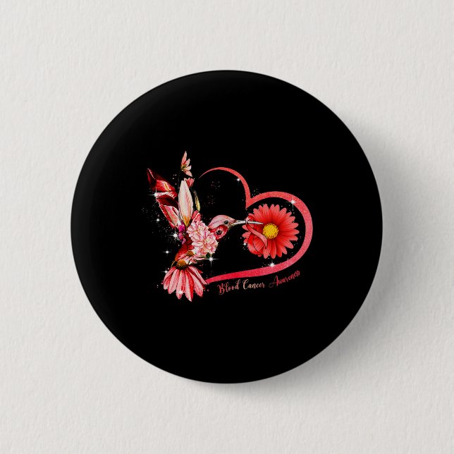 Hummingbird Sunflower Red Ribbon Blood Cancer Awar 6 Cm Round Badge (Front)