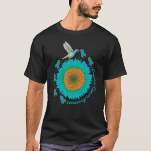 Hummingbird Sunflower Teal Ribbon Ovarian Cancer T-Shirt
