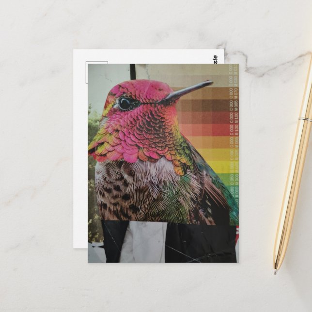 Hummingbird Surreal Collage Postcard (Front/Back In Situ)
