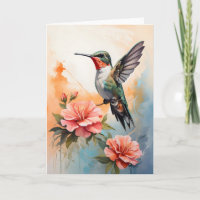 Hummingbird Surrounded by Beautiful Flowers Blank