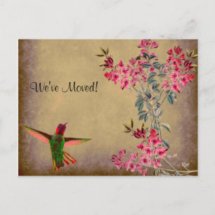 Hummingbird & Sweet Peas Rustic Change of Address Postcard