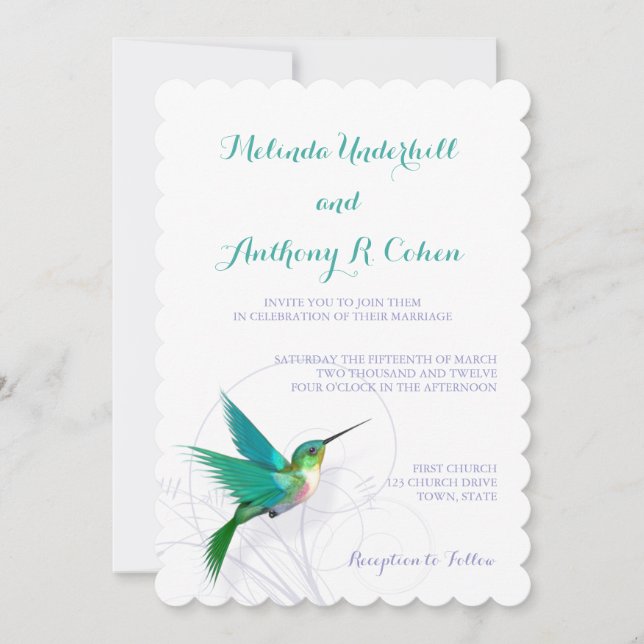 Hummingbird Swirl 5x7 Wedding Invitation (Front)