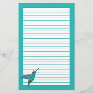 Hummingbird Teal Blue Lined Stationery