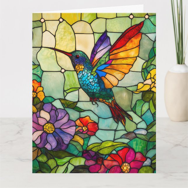 Hummingbird Tiffany-Style Window Card (Front)