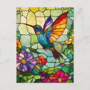 Hummingbird Tiffany-Style Window Holiday Postcard