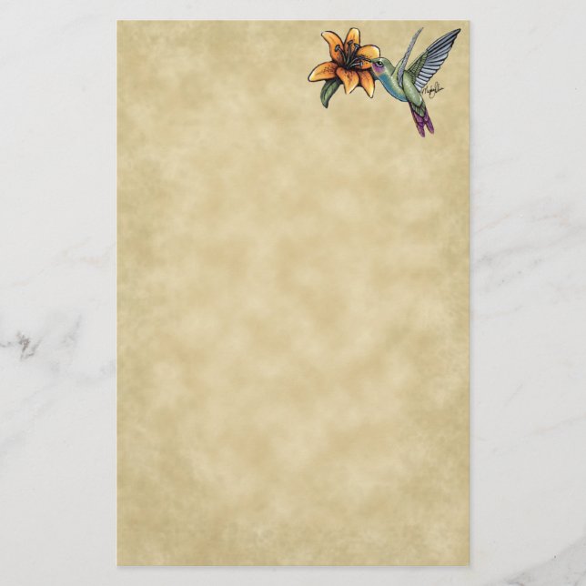 Hummingbird Tiger Lillie Fairy Art Stationery (Front)