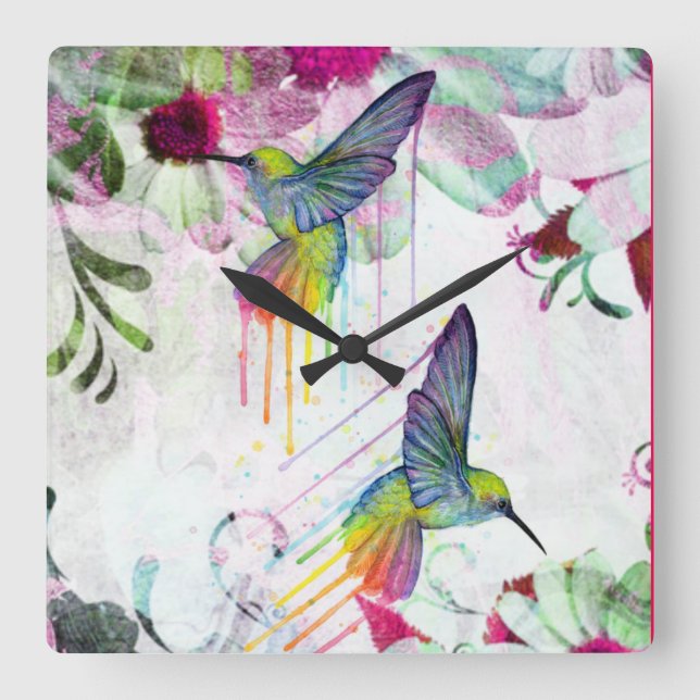 Hummingbird Time Square Wall Clock (Front)