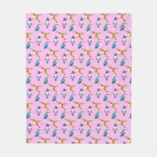 Hummingbird Trio Pink Background Fleece Blanket