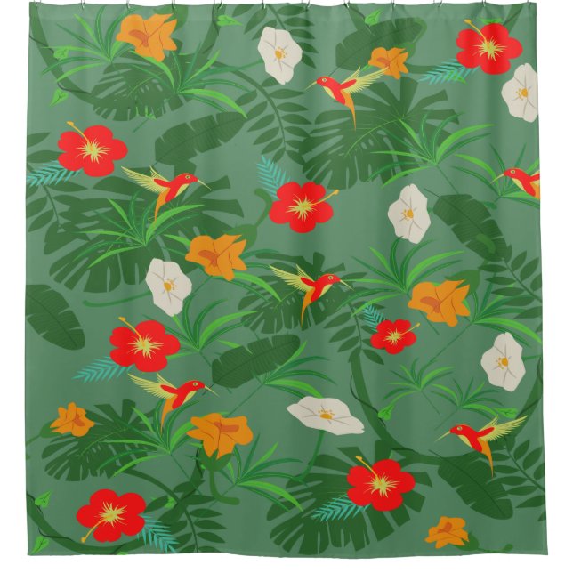 Hummingbird Tropical Dream Pattern Shower Curtain (Front)