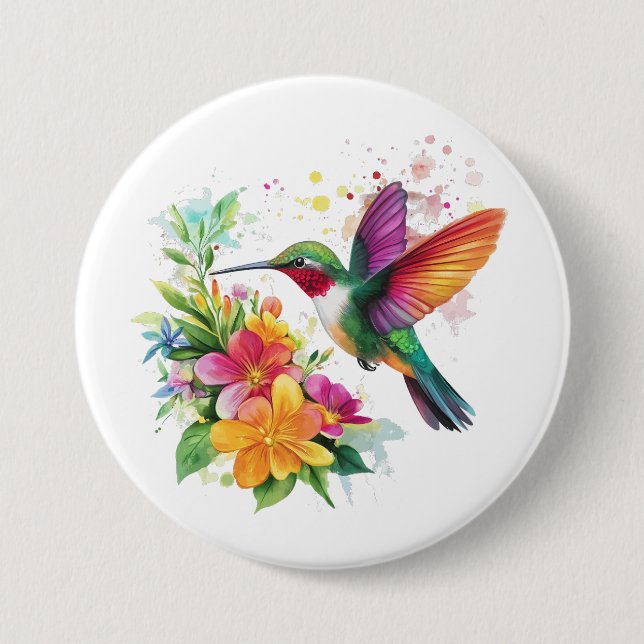 Hummingbird Tropical Flowers 7.5 Cm Round Badge (Front)