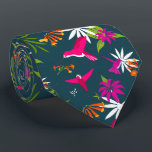 Hummingbird Tropical Flowers and Palms Wedding Tie<br><div class="desc">Hummingbird Tropical Flowers and Palms Wedding neck tie. Beautiful deep teal blue tie printed with pink and purple Hummingbirds. With tropical palms and flowers. Ideal for the beach or tropical wedding. Other colours available.</div>