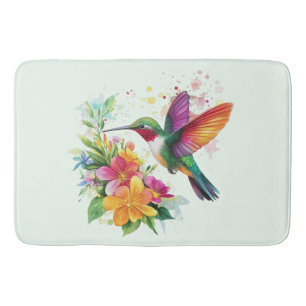 Hummingbird Tropical Flowers Bath Mat