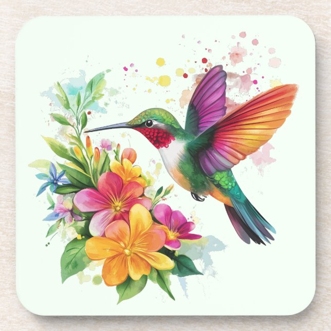 Hummingbird Tropical Flowers Coaster (Front)