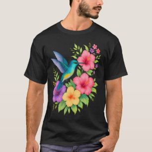Hummingbird Tropical Flowers - Floral Bird T-Shirt