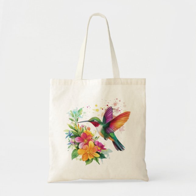 Hummingbird Tropical Flowers Tote Bag (Front)