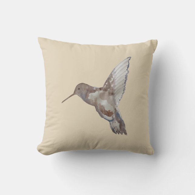 Hummingbird Tropical Painting Neutral Pillow (Front)