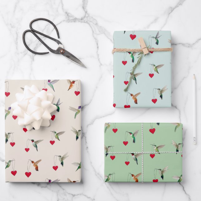 Hummingbird Valentine's Wrapping Paper Sheet (Front)