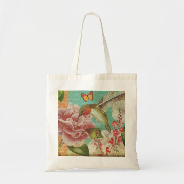 Hummingbird Vintage Collage Magazine Tote (Front)