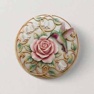 Hummingbird Vintage Victorian Pink Rose Floral 6 Cm Round Badge