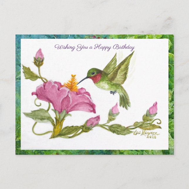 Hummingbird w Vining Blossoms Postcard (Front)