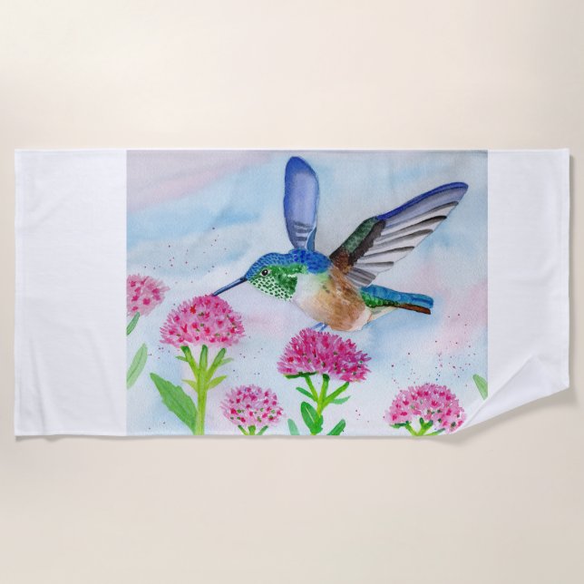 Hummingbird Watercolor  Beach Towel (Front)