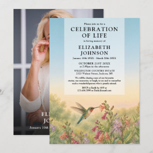 Hummingbird Watercolor Celebration of Life Photo Invitation