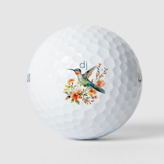 Hummingbird Watercolor Illustration Monogram Golf Balls (Front)