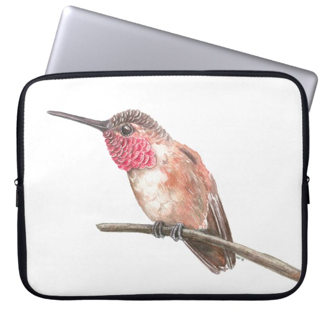 Hummingbird watercolor laptop sleeve (Front)