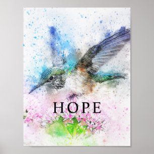 Hummingbird Watercolor Office Decor Matte Poster