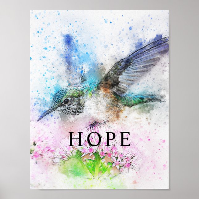 Hummingbird Watercolor Office Decor Matte Poster (Front)