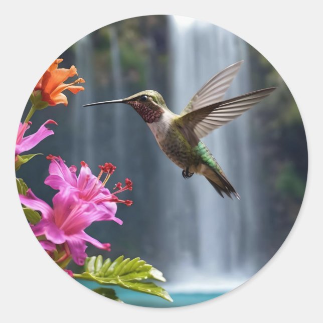 Hummingbird Waterfall Park,  Classic Round Sticker (Front)