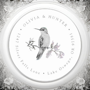 Hummingbird Wedding Couple Names Return Address Classic Round Sticker