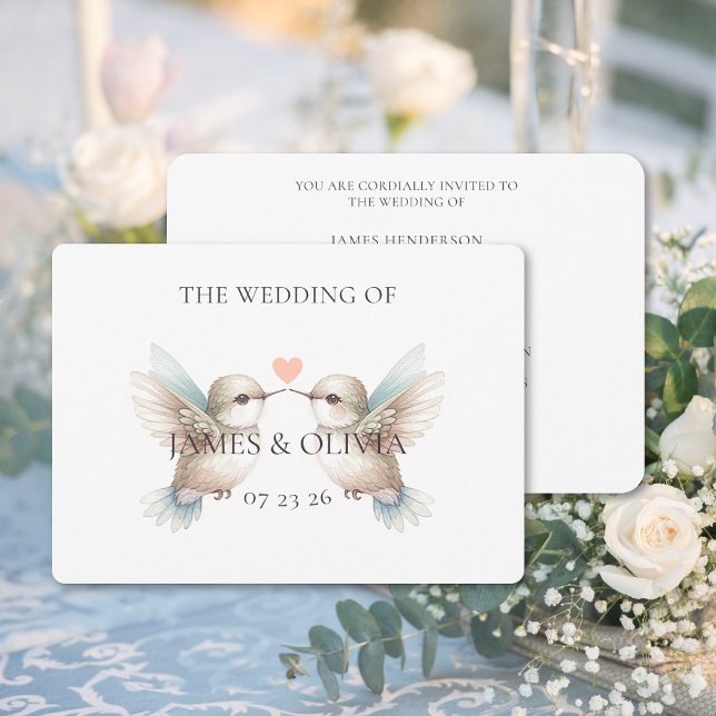 Hummingbird Wedding Custom Horizontal Invitation (Cute Hummingbird Wedding Horizontal Invitation (front and back))